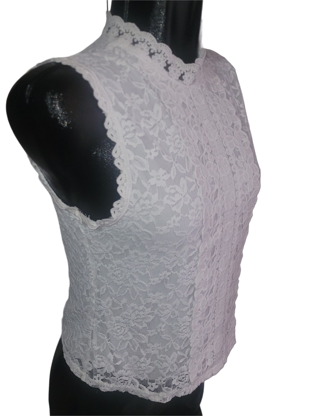 White Lace Sleeveless Mock Neck Top Size L